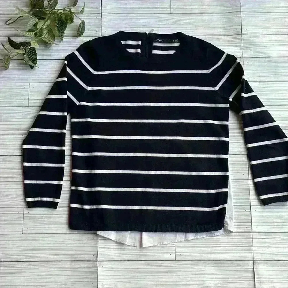 Karen Millen mixed media stripes long sleeve crewneck sweater
